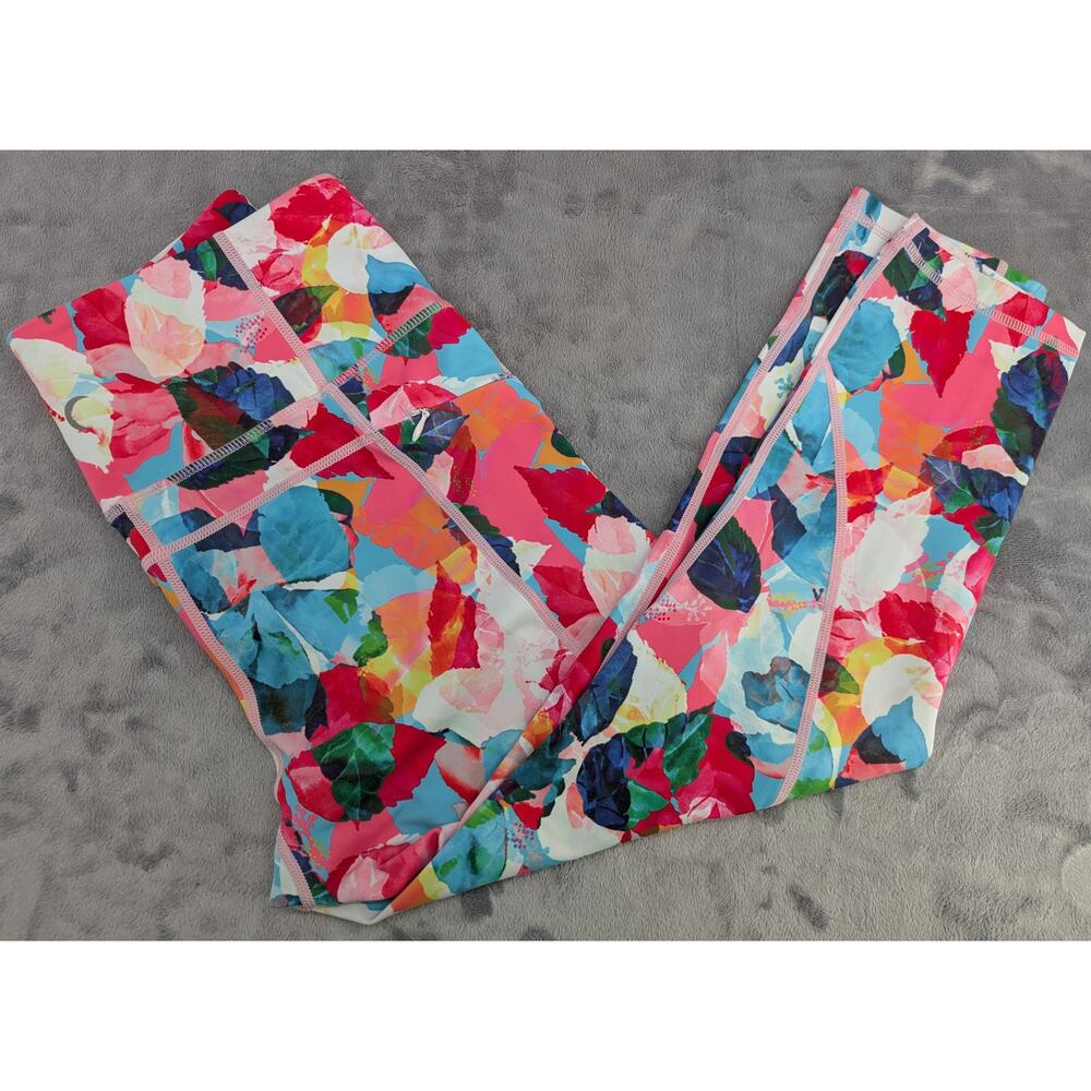 Zyia Active leggings colorful floral zipper pockets workout Size 8-10 Medium